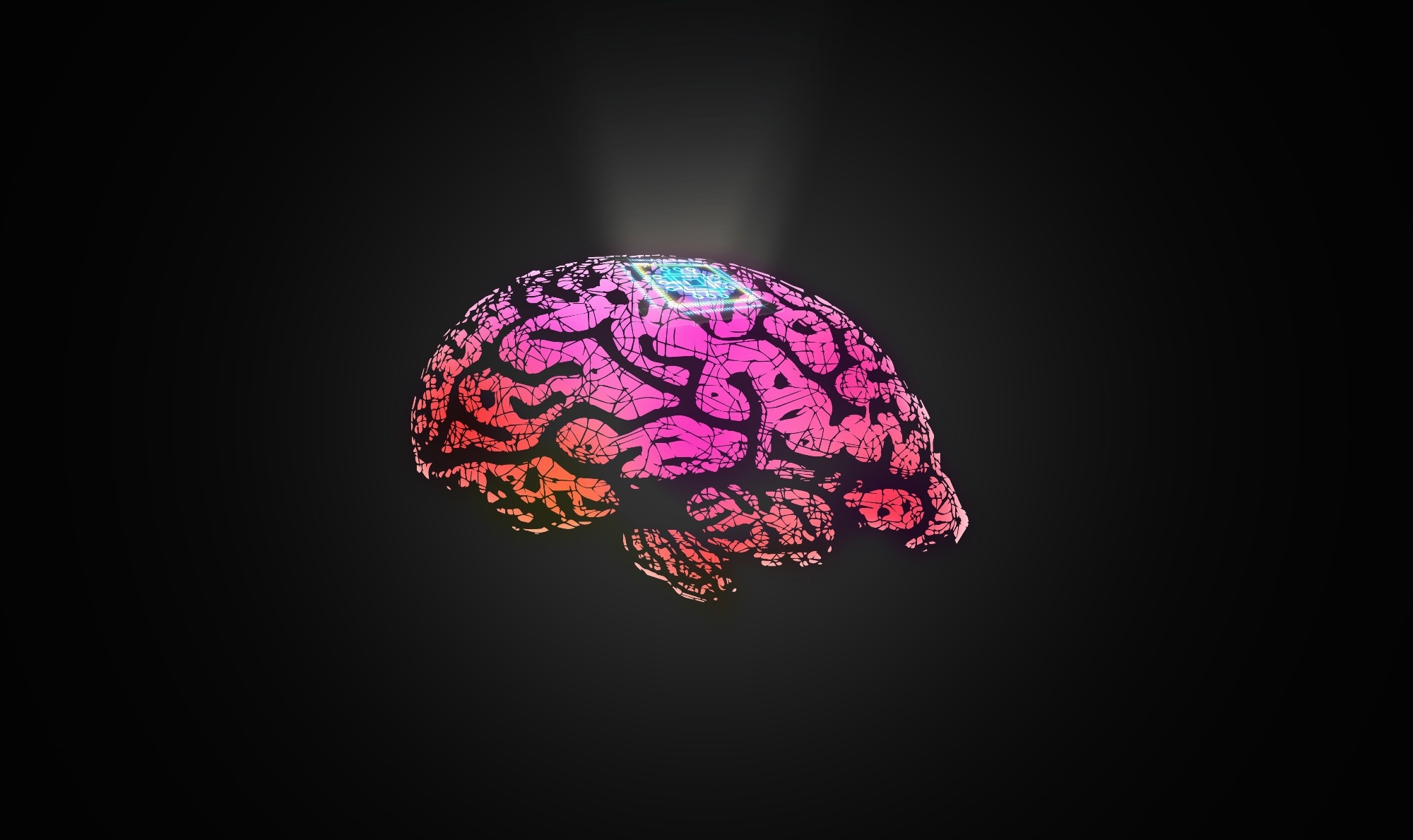 Microchip is implanted in human brain, vector illustration.